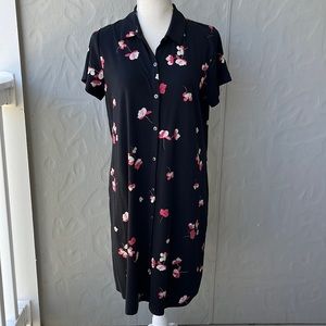 J. Jill Floral Short Sleeve Collar Shirt Dress Black Floral MP